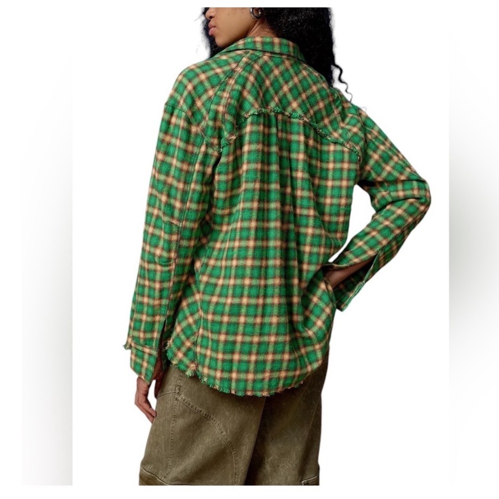 BDG Urban Outfitters Brixton Frayed Hemline Plaid Flannel Shirt SP Grunge New - Picture 2 of 7